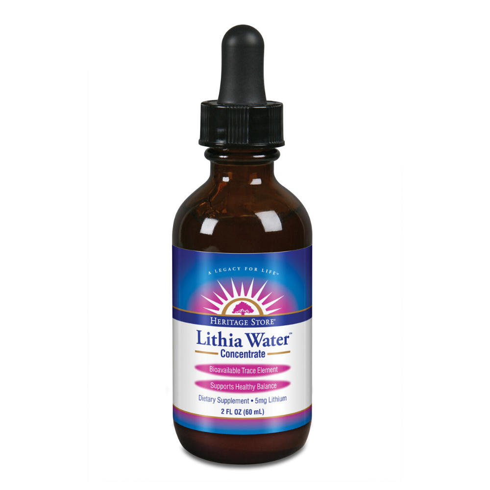 HERITAGE STORE Lithium Water Concentrate Vegan One Daily, Drops, Unflavored (Btl-Glass) | 60ml 2oz