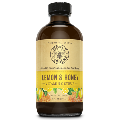 Honey Gardens Lemon and Honey Syrup, With 170 mg of Vitamin C and 3 mg of Zinc, Honey & Lemon Apitherapy Formula Includes Raw Honey, Organic Apple Cider Vinegar, Echinacea Blend, Rose Hips and More, 8 FL. OZ. 48 Servings