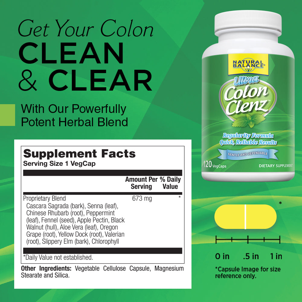 Natural Balance Ultra Colon Clenz Herbal Colon Cleanse & Detox Supplement Gentle & Dependable Overnight Formula (120 CT)
