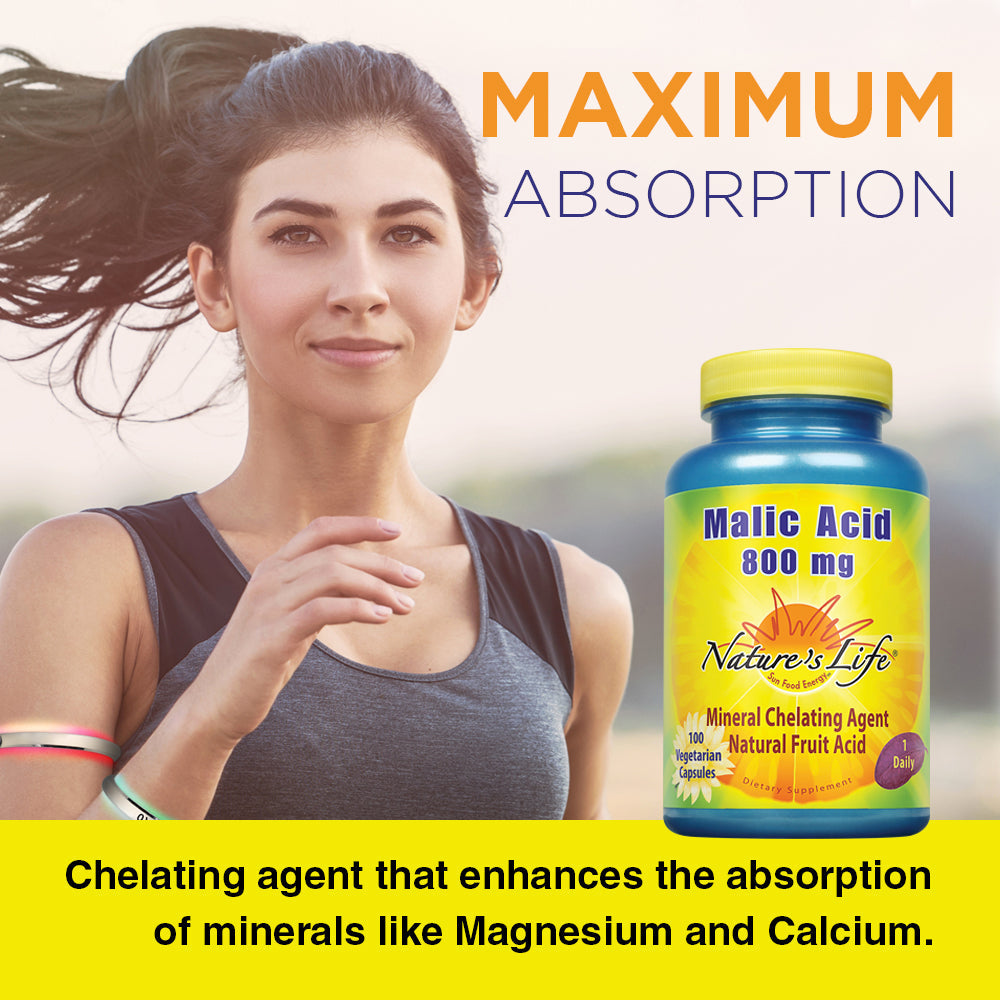 Nature's Life Malic Acid 800 mg Chelating Agent May Help Support Energy & Muscle Comfort No Gluten, Non-GMO 250 Count