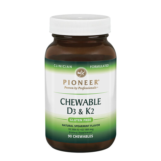 Pioneer D3 & K2 Chewable Vitamins | Natural Spearmint Flavor | High Potency Supplement | Verified No Gluten | 90 Count