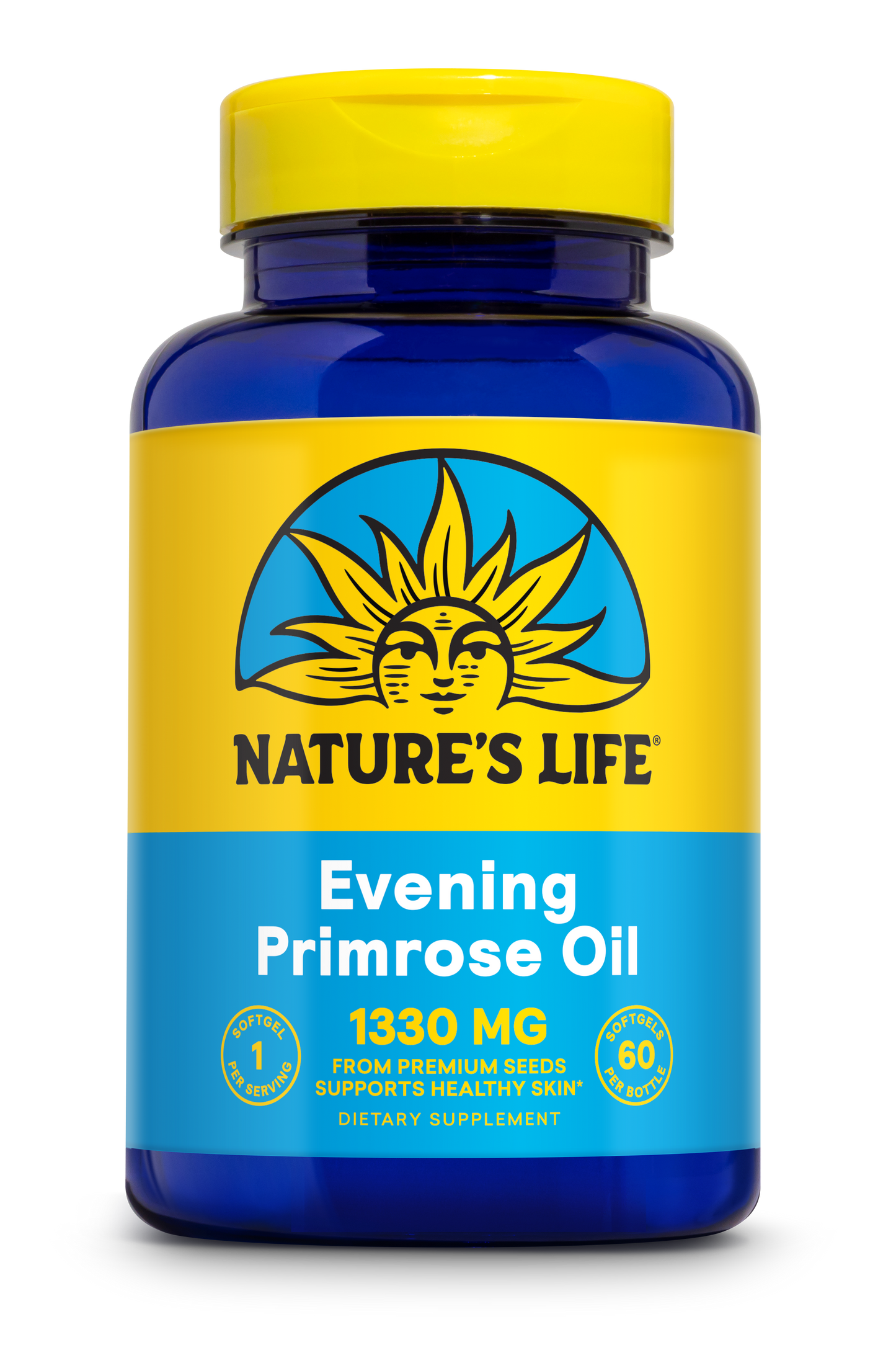 Nature's Life Evening Primrose Oil 1300 mg | PMS and Menopause Balance Support for Women | Skin Health | 60ct