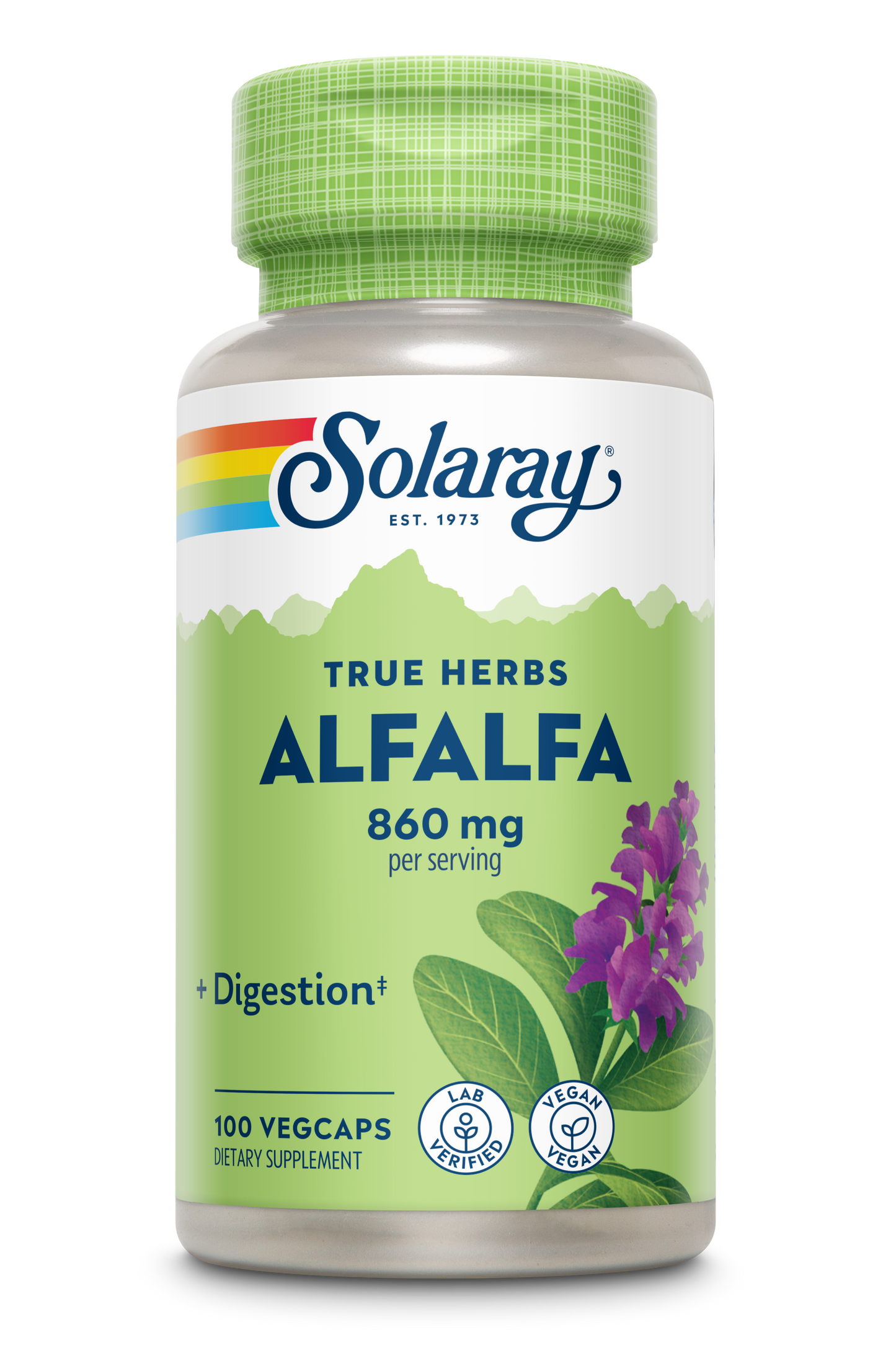 Solaray Alfalfa Leaf 860 mg, Alfalfa Capsules, Superfood with Naturally Occurring Vitamins, Minerals, and Fiber, Healthy Digestion Support, Vegan, 60-Day Guarantee, 50 Servings, 100 VegCaps