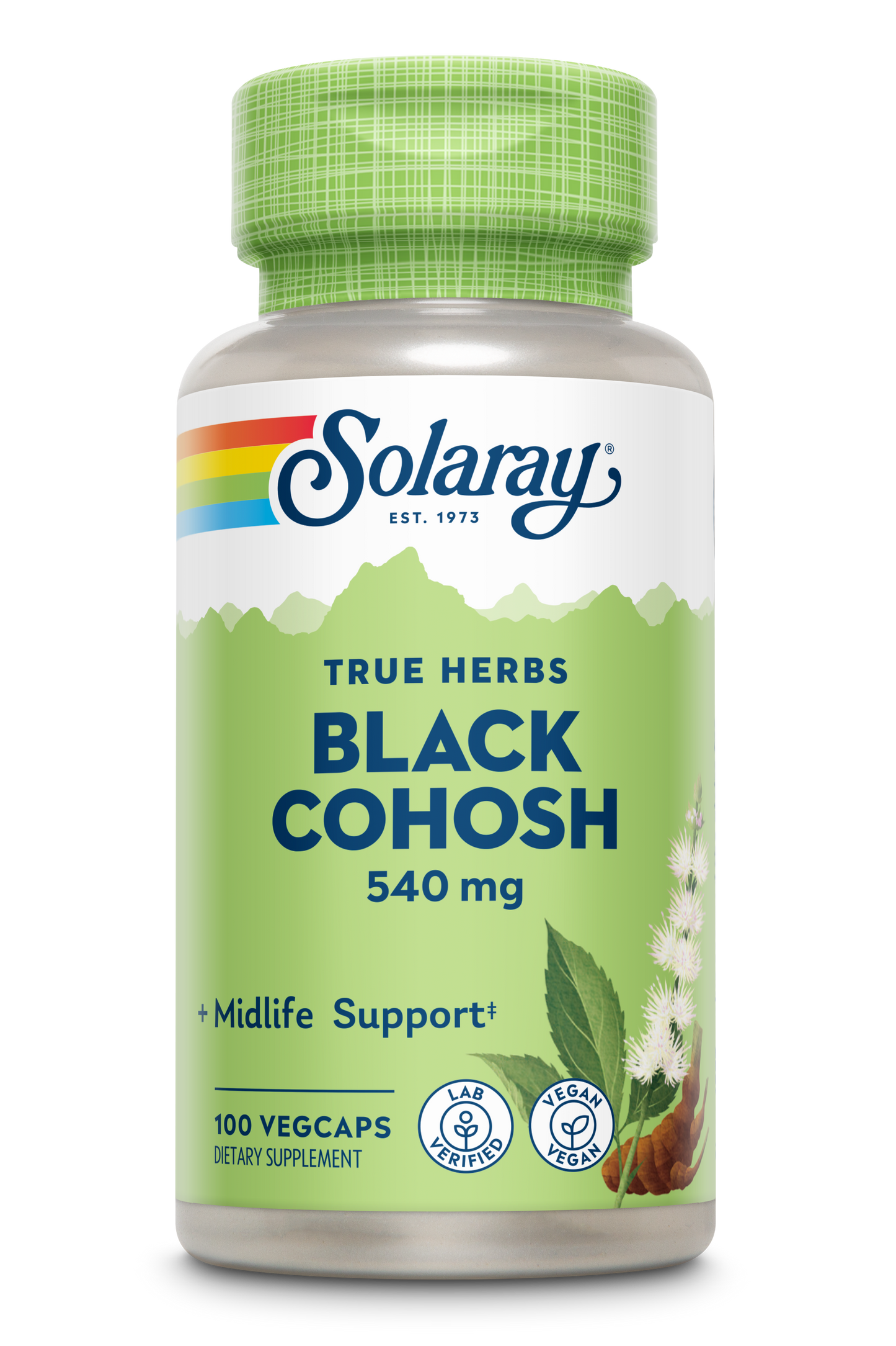 Solaray Black Cohosh 540 mg | Womens Health & Menopause Support Supplement | Whole Root | Non-GMO, Vegan & Lab Verified | 100 VegCaps