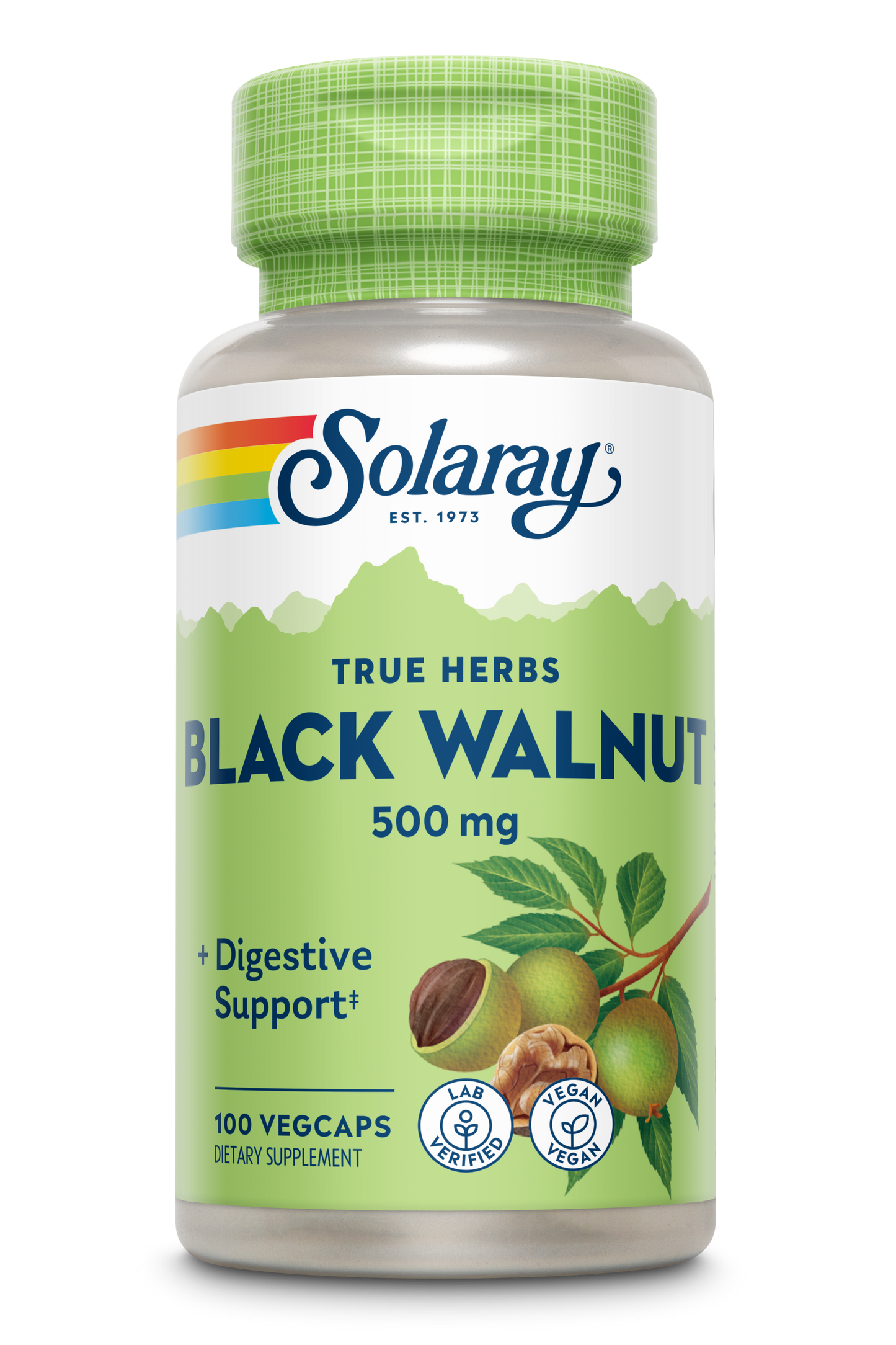 Solaray Black Walnut 500 mg | Whole Hull | Healthy Digestive & Intestinal Wellness Support | Non-GMO, Vegan & Lab Verified | 100 VegCaps