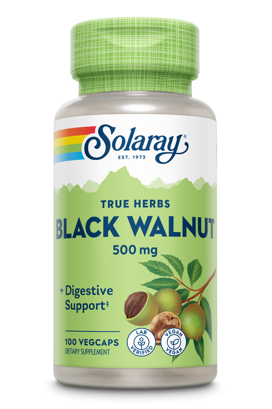 Solaray Black Walnut 500 mg | Whole Hull | Healthy Digestive & Intestinal Wellness Support | Non-GMO, Vegan & Lab Verified | 100 VegCaps