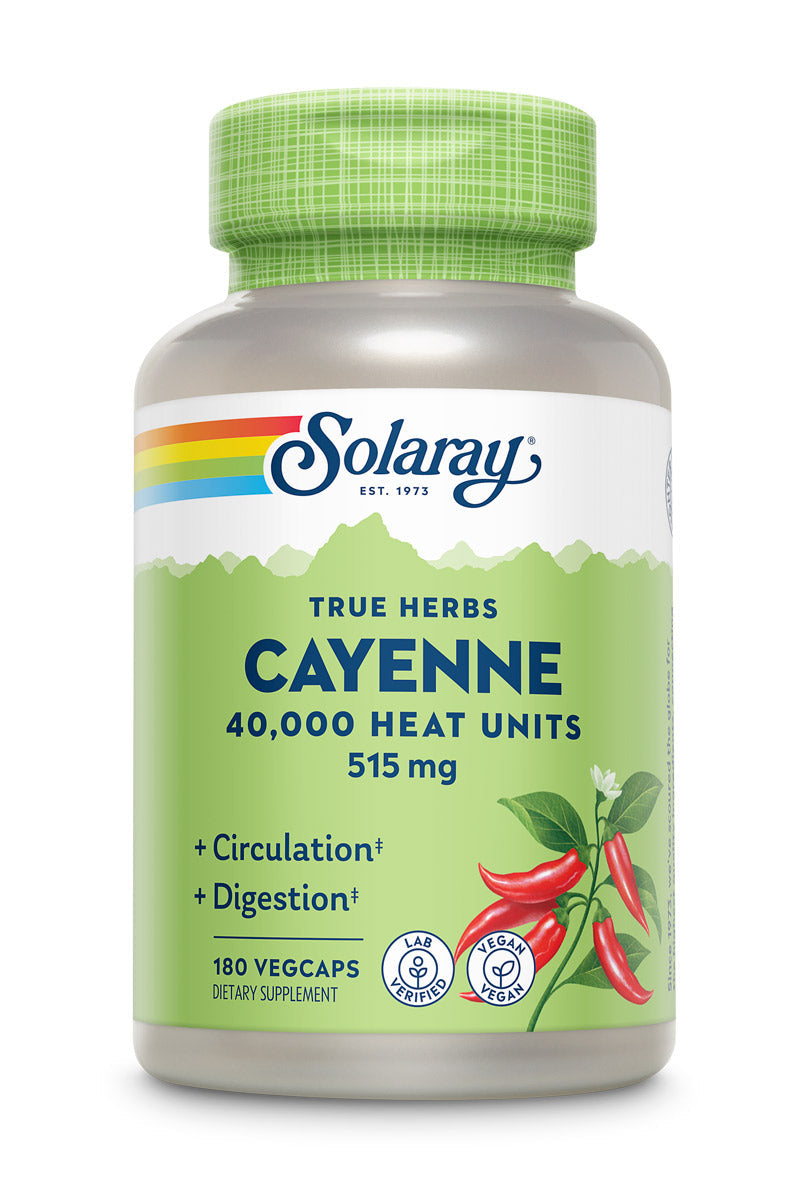 Solaray Cayenne Pepper 515 mg | 40,000 Heat Unit | Healthy Digestion, Circulation, Metabolism & Cardiovascular Support | Non-GMO | 180 VegCaps