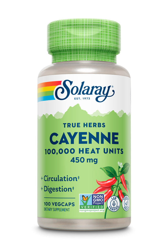 Solaray Cayenne Pepper 450 mg | 100,000 Heat Unit | Healthy Digestion, Circulation, Metabolism & Cardiovascular Support | Non-GMO | 100 VegCaps