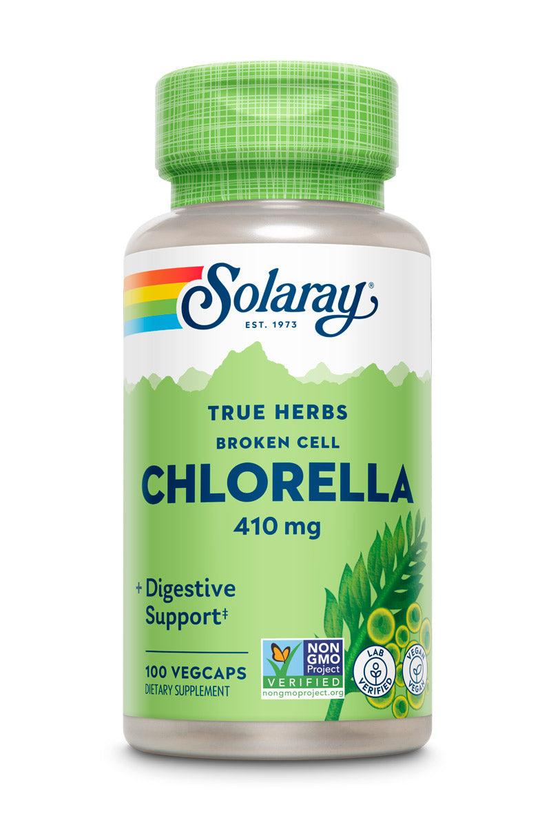 Solaray Broken Cell Chlorella 410 mg | Nutrient-Rich Superfood w/ Naturally Occurring Protein, Vitamins, Minerals, Chlorophyll | Non-GMO | 100 VegCaps