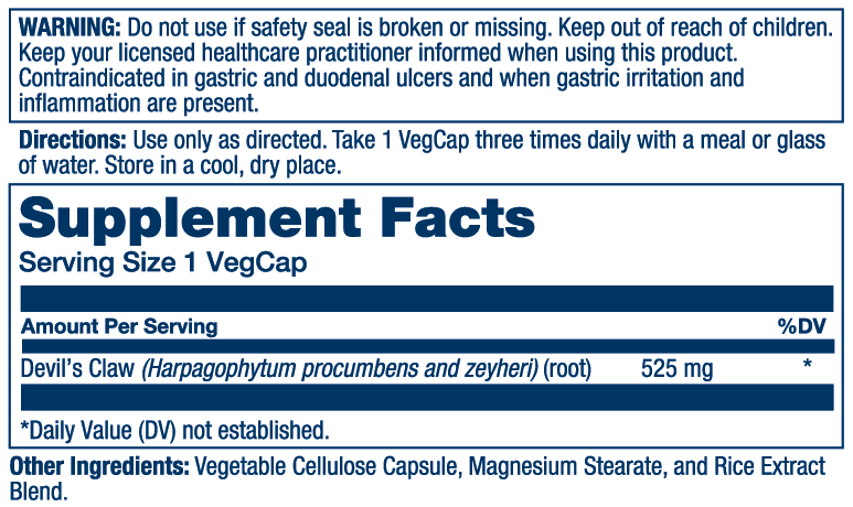Solaray Devils Claw Root 525mg | Non-GMO, Vegan & Lab Verified | 100 VegCaps