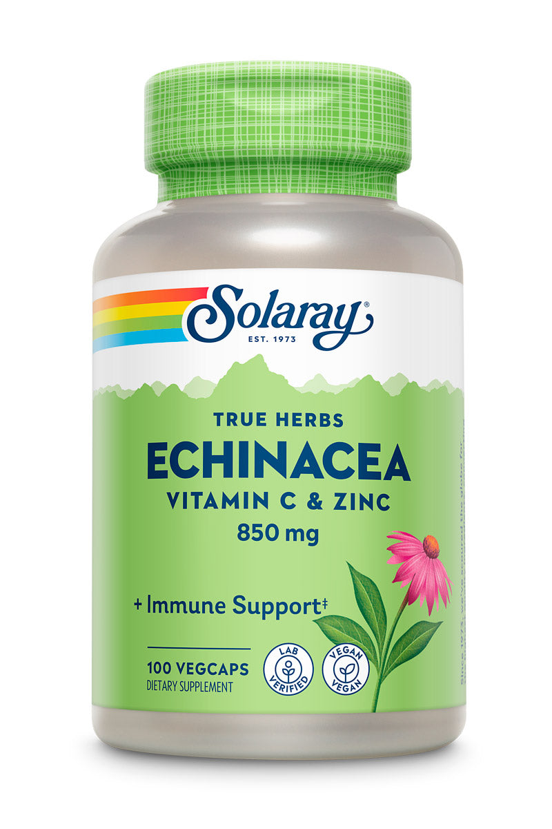 Solaray Echinacea w/ Vitamin C & Zinc 850mg Immune System Support W/ Bioflavonoids Non-GMO 100 VegCaps, 50 Serv.