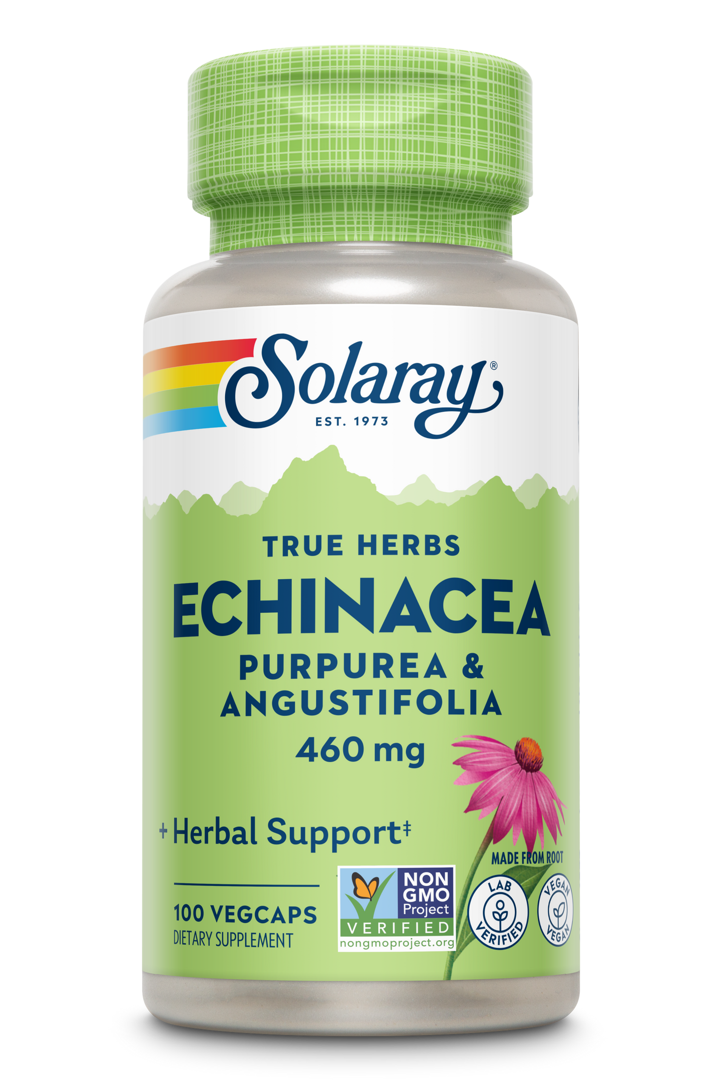 Solaray Echinacea Angustifolia & Purpurea Root, Veg Cap (Btl-Plastic) 460mg | 100ct