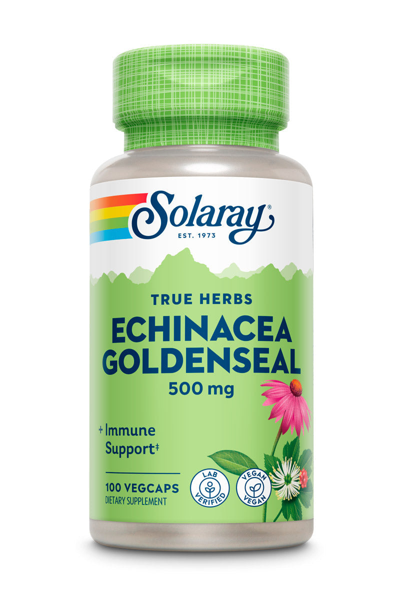 Solaray Echinacea Root & Goldenseal Root 500mg | Healthy Immune & Respiratory System Support | Non-GMO, Vegan & Lab Verified | 100 VegCaps