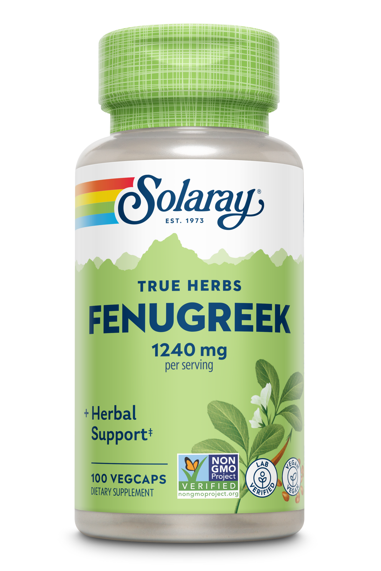 Solaray Fenugreek Seed 1240 mg, Healthy Digestion Support and More, Vegan and Lab Verified for Quality, 50 Servings, 100 VegCaps