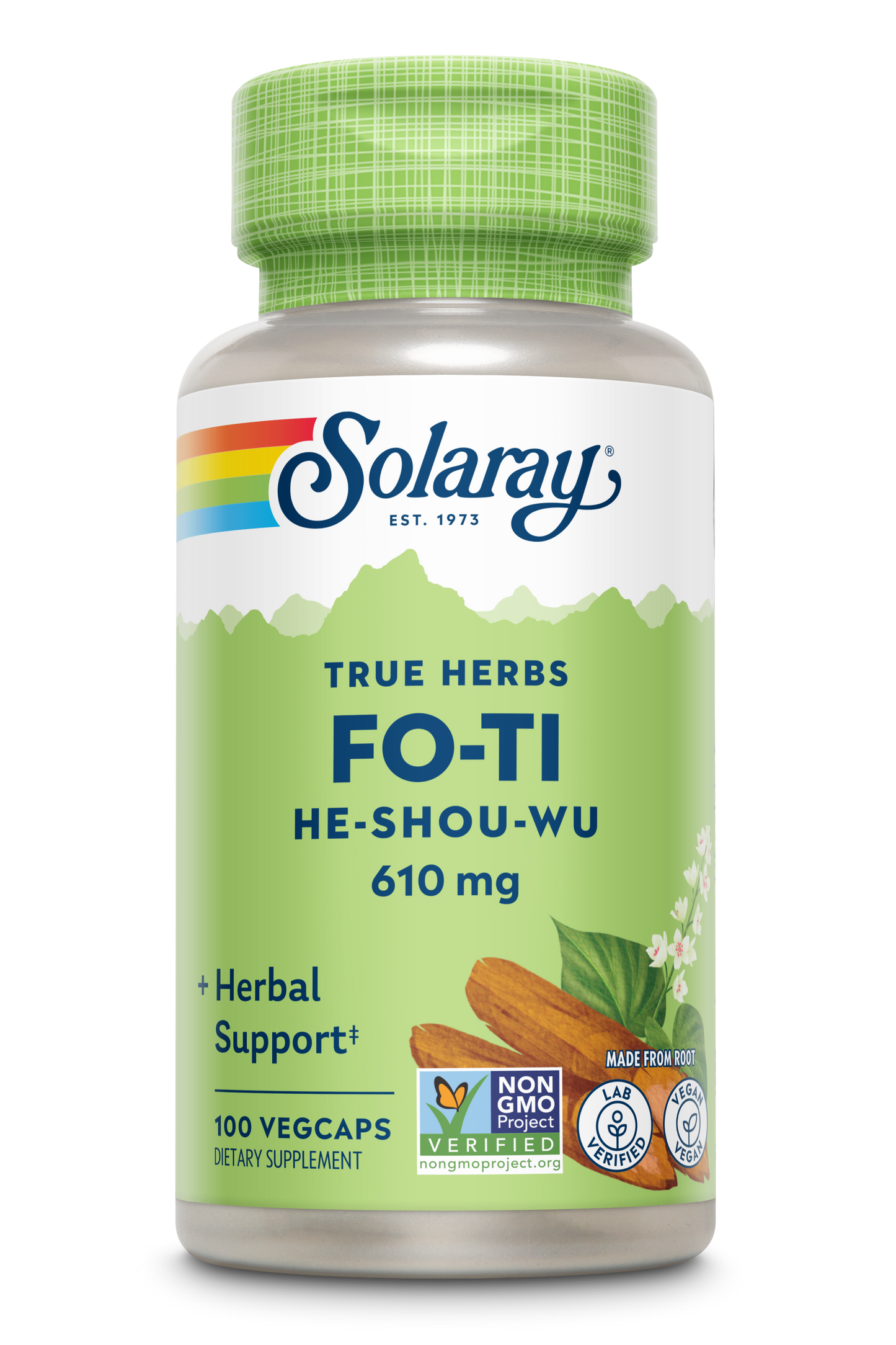 Solaray Fo-Ti 610 mg - Herbal Support for Aging, Longevity, and Hair, Skin & Nails - Vegan - 60-Day Money-Back Guarantee - 100 Servings, 100 VegCaps