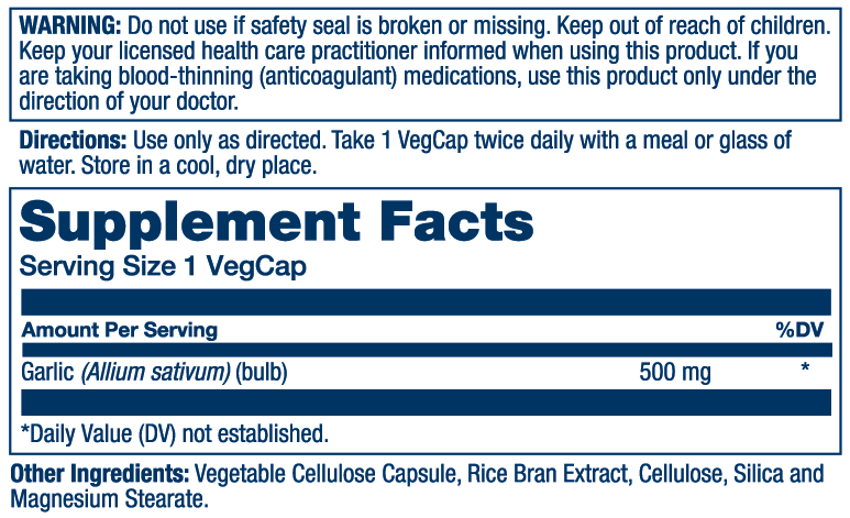 Solaray Garlic Bulb 500 mg | Healthy Immune, Circulatory & Cardiovascular Systems Support | Vegan, Non-GMO | 100 VegCaps