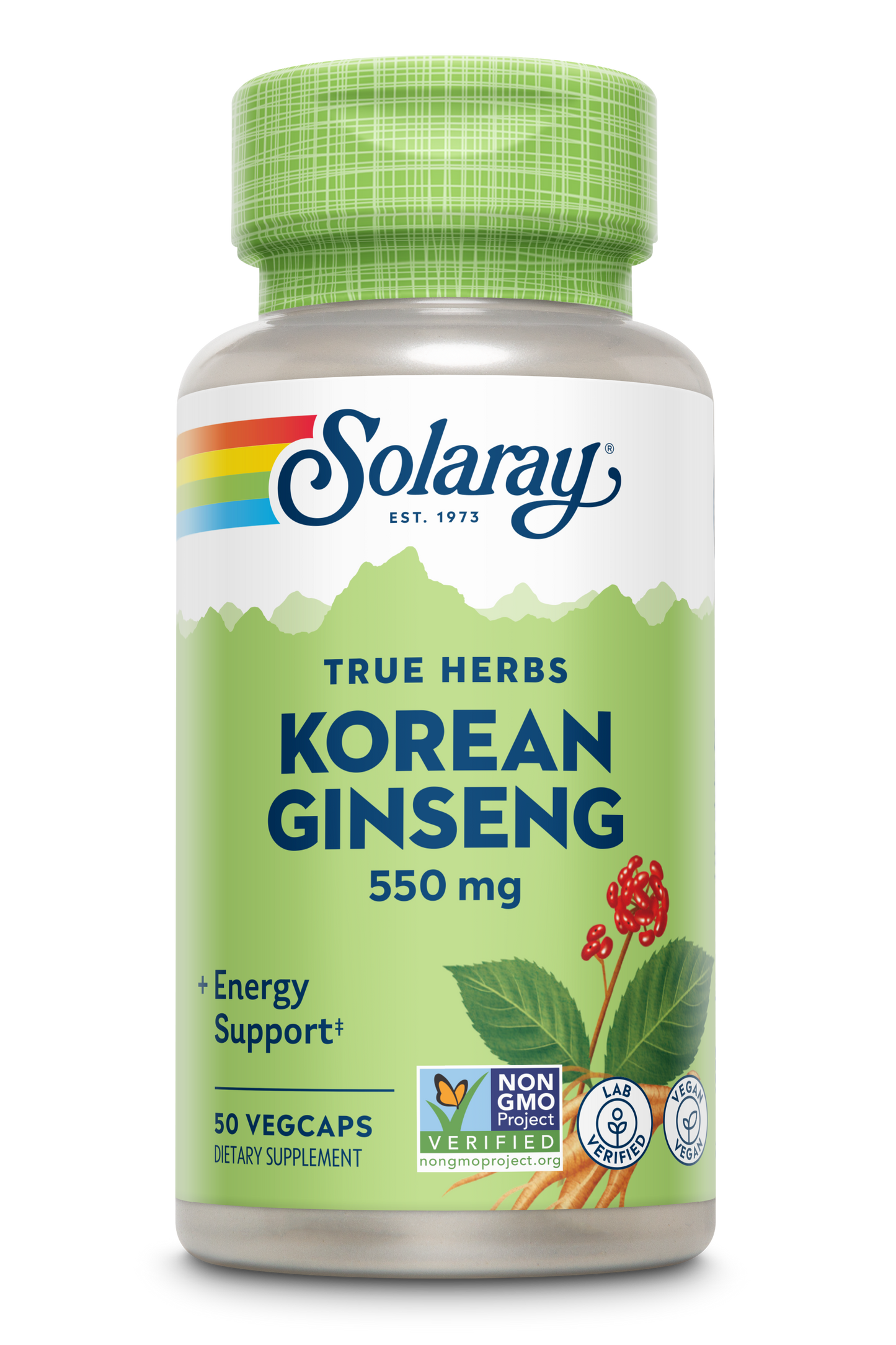 Solaray Korean Ginseng 550 mg - Ginseng Root - Stress, Physical Endurance and Energy Supplements - Non-GMO, Vegan, Lab Verified - 50 Servings, 50 VegCaps