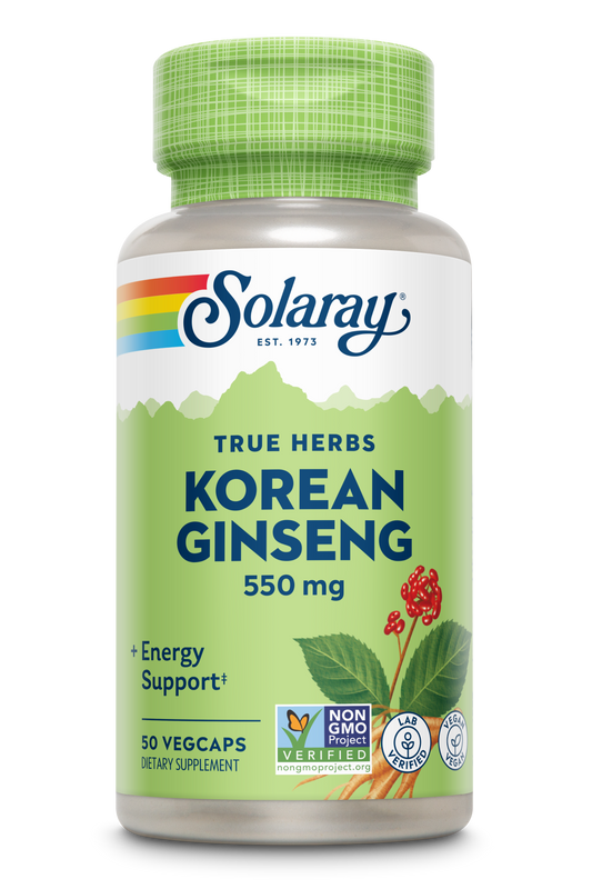 Solaray Korean Ginseng 550 mg - Ginseng Root - Stress, Physical Endurance and Energy Supplements - Non-GMO, Vegan, Lab Verified - 50 Servings, 50 VegCaps