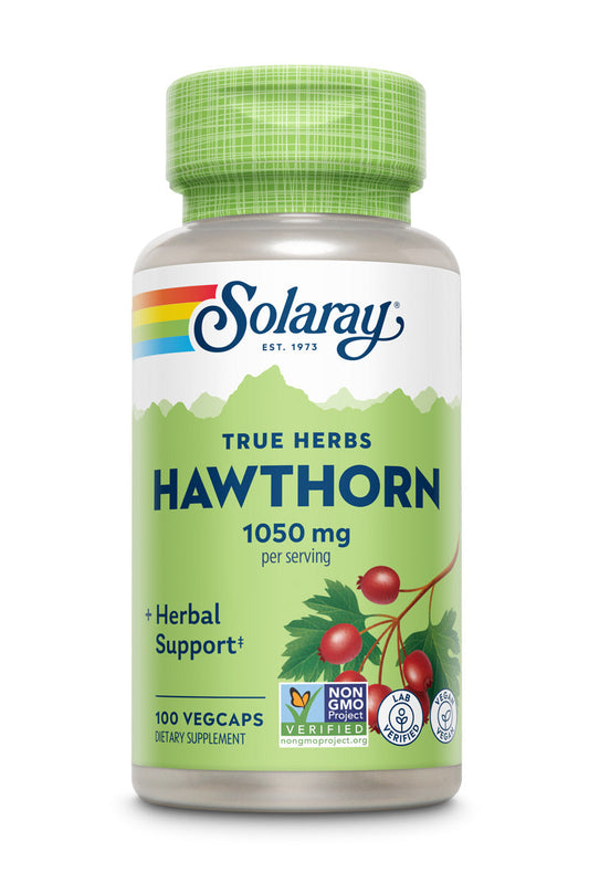 Solaray Hawthorn Berry Capsules 1050 mg, Hawthorne Supplement for Cardiovascular Function & Circulation Support, 60 Day Money-Back Guarantee, Whole Berry, Vegan, 50 Servings, 100 VegCaps