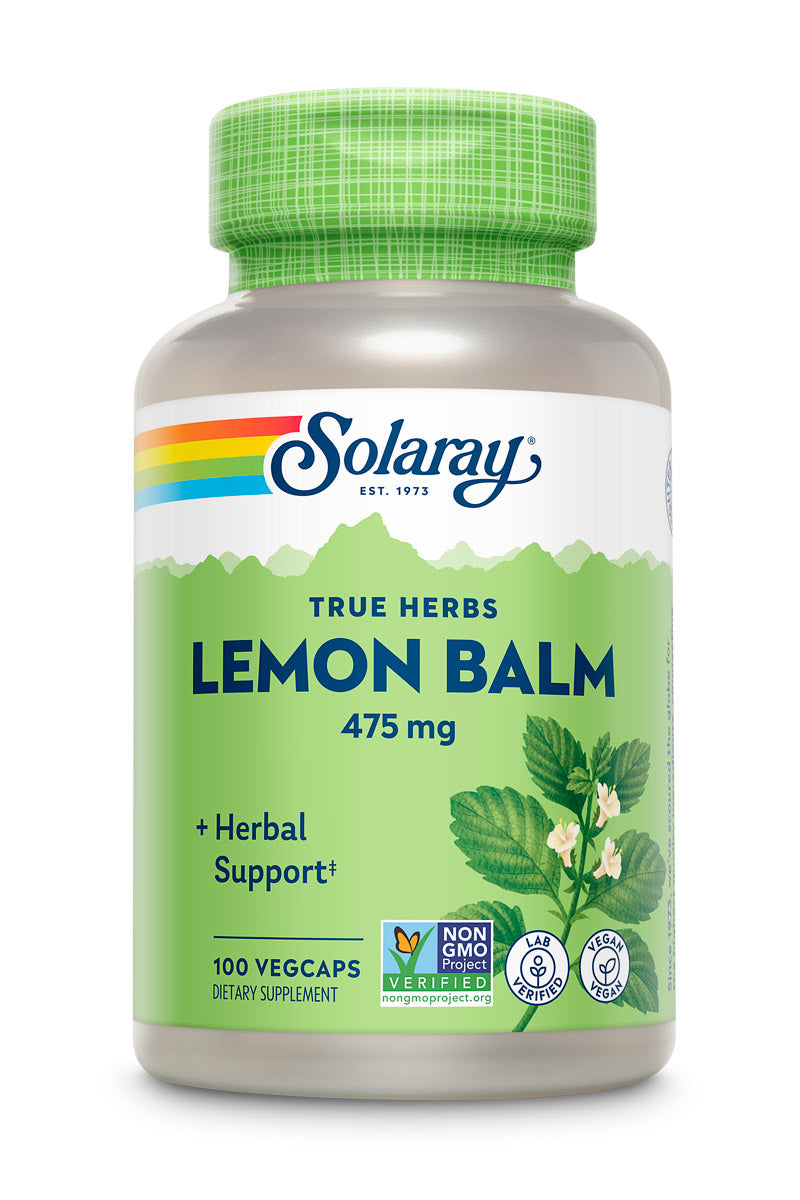 Solaray Lemon Balm Aerial 475 mg - Healthy Mental Calm and Relaxation and Rest Support - Whole Aerial for Full Nutrient Profile - Non-GMO, Vegan - 100 Servings, 100 VegCaps