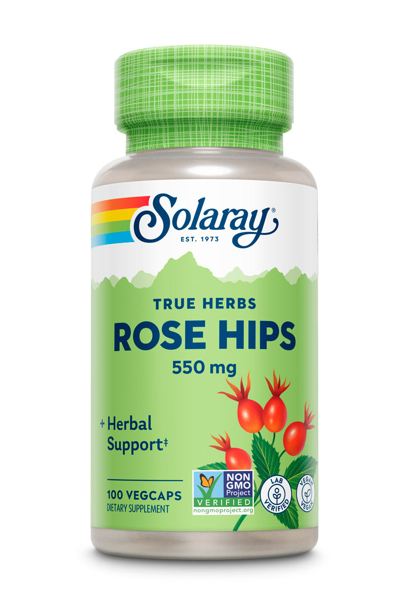 Solaray Rose Hips Fruit 550mg | Healthy Skin, Joints & Immune Function Support | Source of Vitamin C & Bioflavonoids | Non-GMO & Vegan | 100 VegCaps