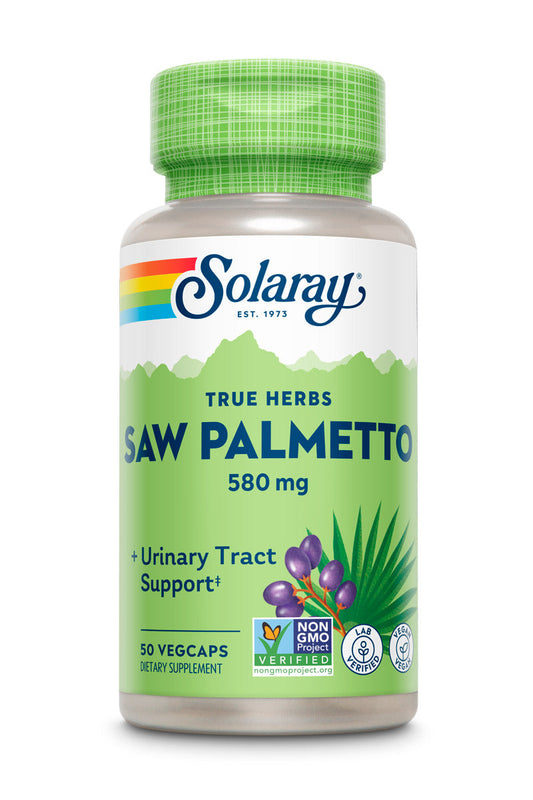 Solaray Saw Palmetto Berry 580 mg, Healthy Prostate and Urinary Tract Support from Fatty Acids & Plant Sterols for Men and Women, Non-GMO, Vegan & Lab Verified, 50 VegCaps, 50 Servings