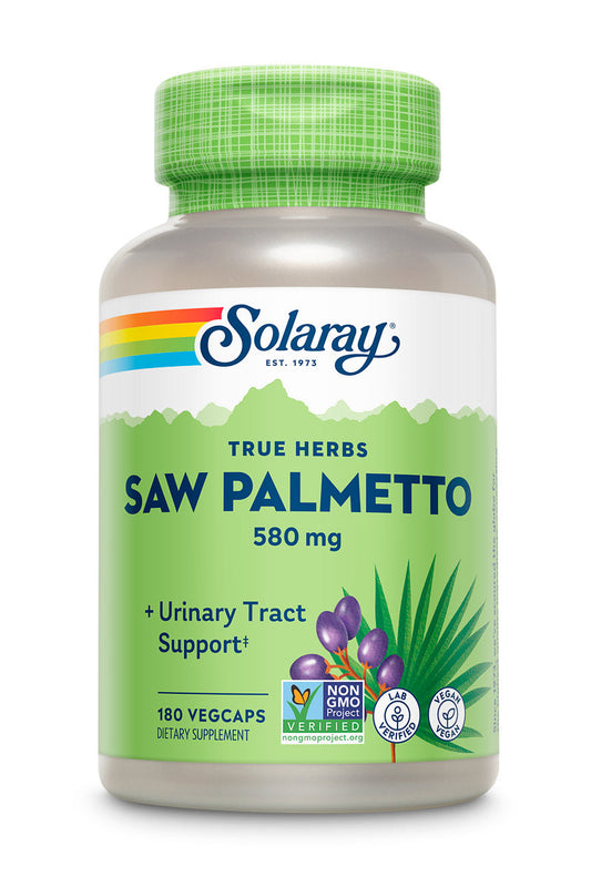 Solaray Saw Palmetto Berry 580 mg, Healthy Prostate and Urinary Tract Support from Fatty Acids & Plant Sterols for Men and Women, Non-GMO, Vegan & Lab Verified, 180 VegCaps, 180 Servings