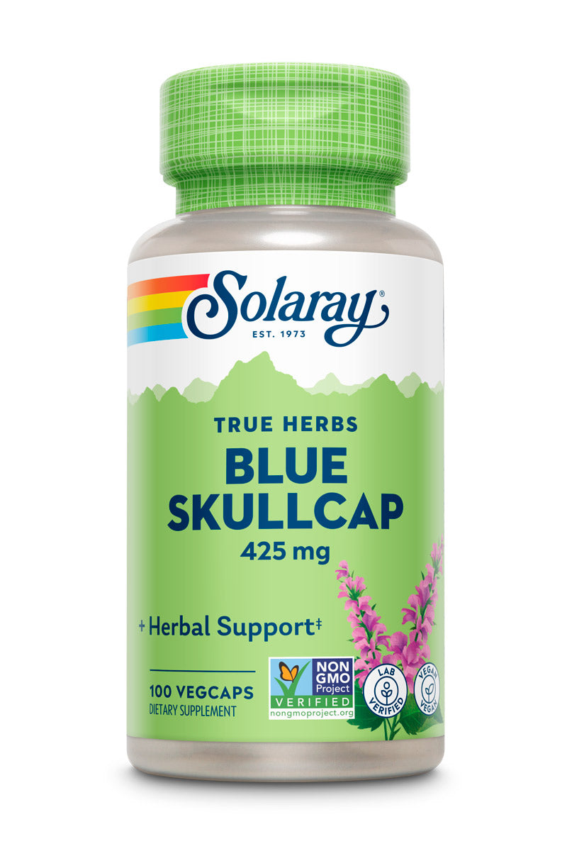 Solaray Blue Skullcap 425mg | Whole Aerial | Healthy Mood and Normal GABA Activity Support | Vegan | 100 VegCaps