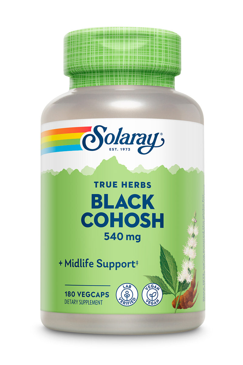 Solaray Black Cohosh 540 mg | Womens Health & Menopause Support Supplement | Whole Root | Non-GMO, Vegan & Lab Verified | 180 VegCaps