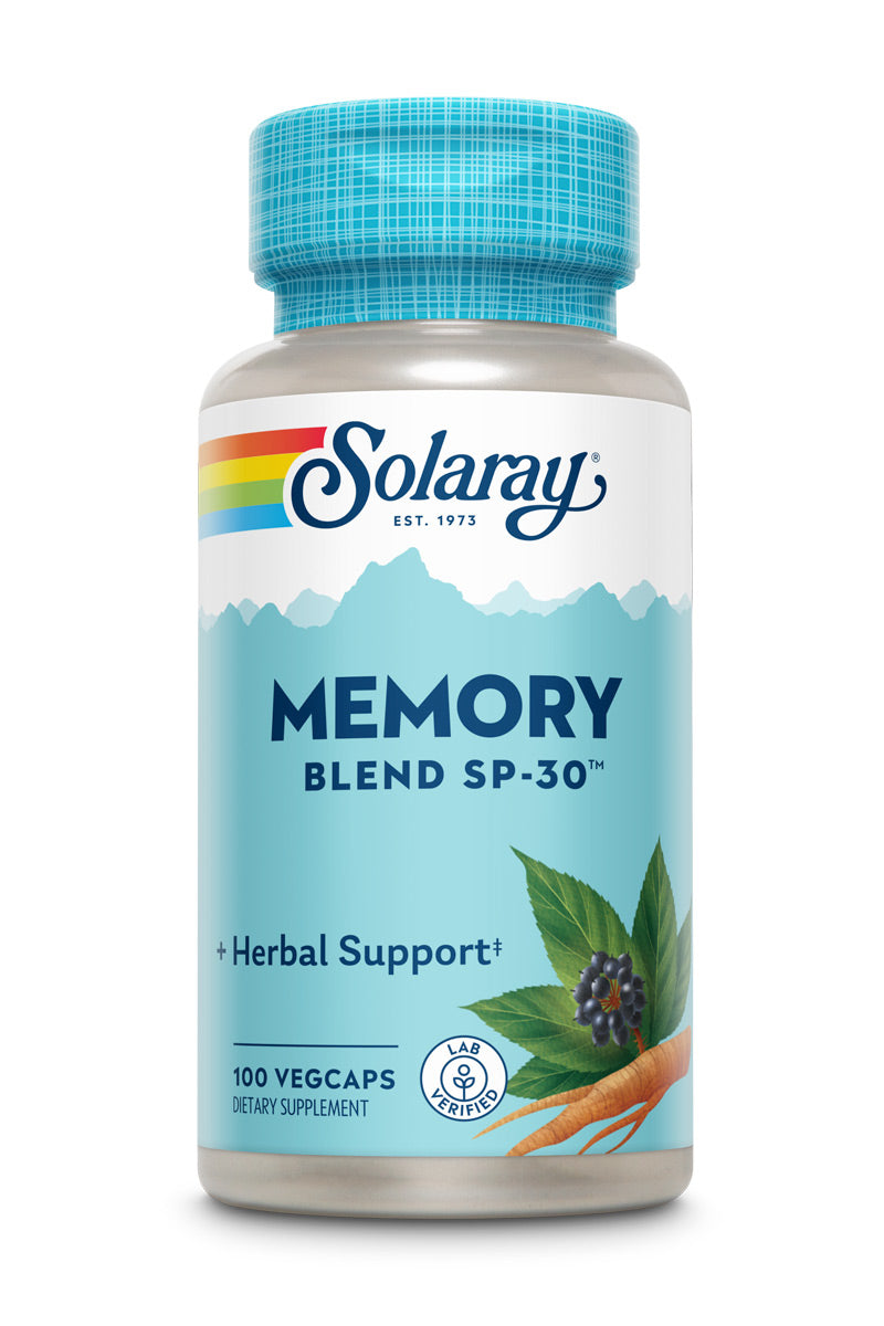 Solaray Memory Blend SP-30 | Herbal Blend w/ Cell Salt Nutrients to Help Support Memory, Concentrate & Focus | Non-GMO, Vegan | 50 Servings | 100 VegCaps