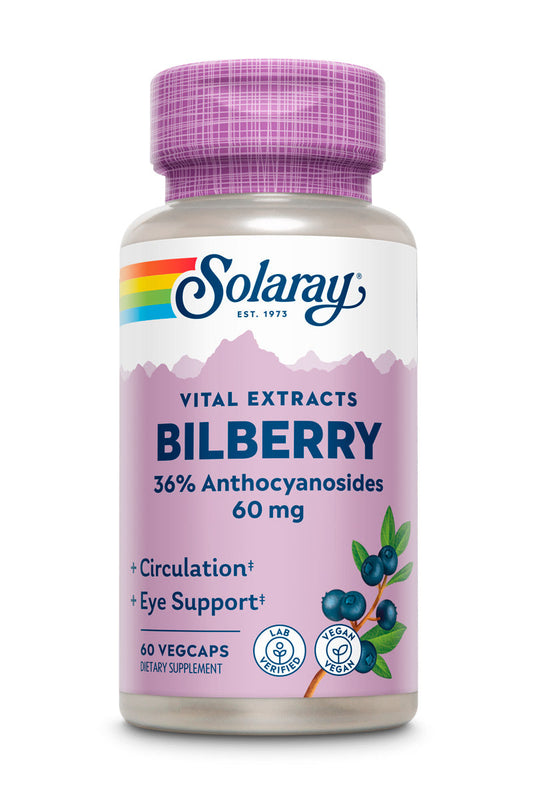 Solaray Bilberry Berry Extract 60 mg | Powerful Antioxidant | Healthy Vision & Circulation Support | 60 VegCaps