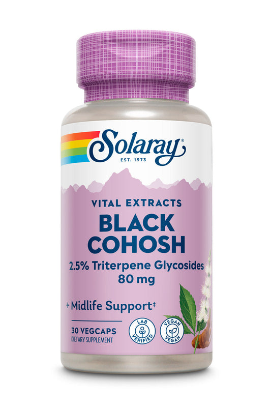 Solaray Black Cohosh Root Extract 80 mg | One Daily Womens Health & Menopause Support Supplement | Non-GMO, Vegan & Lab Verified | 30 VegCaps