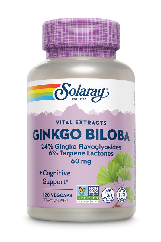 Solaray Guaranteed Potency Ginkgo Biloba Leaf Extract, Veg Cap (Btl-Plastic) 60mg | 120ct