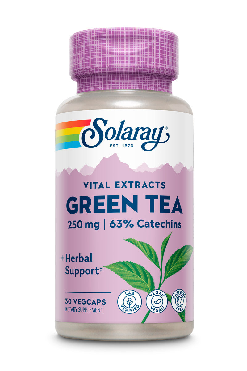 Solaray Green Tea Leaf Extract 250 mg | Healthy Energy, Antioxidant, Mood & Mind Support | Decaffeinated | 30 VegCaps