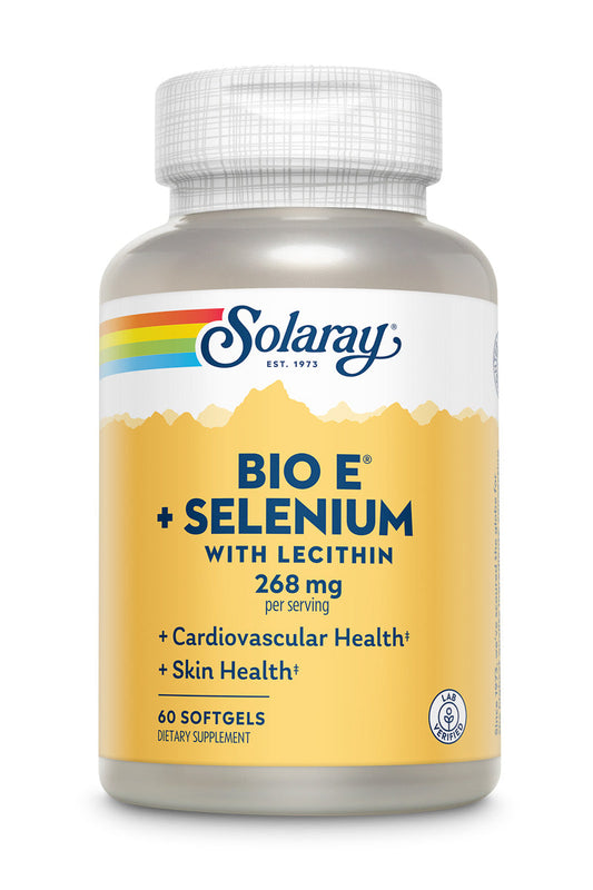 Solaray Bio Vitamin E with Selenium, Vitamin E 400 IU Softgels Plus Selenium 100 mcg, Healthy Skin and Heart Support, High Absorption, Lab Verified, 60-Day Guarantee, 30 Servings, 60 Softgels