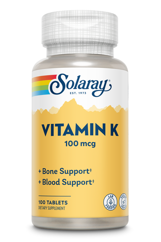 Solaray Vitamin K-1 100mcg | Healthy Bone Structure, Blood Clotting, Protein Synthesis Support | Non-GMO, Vegan & Lab Verified | 100 Tablets