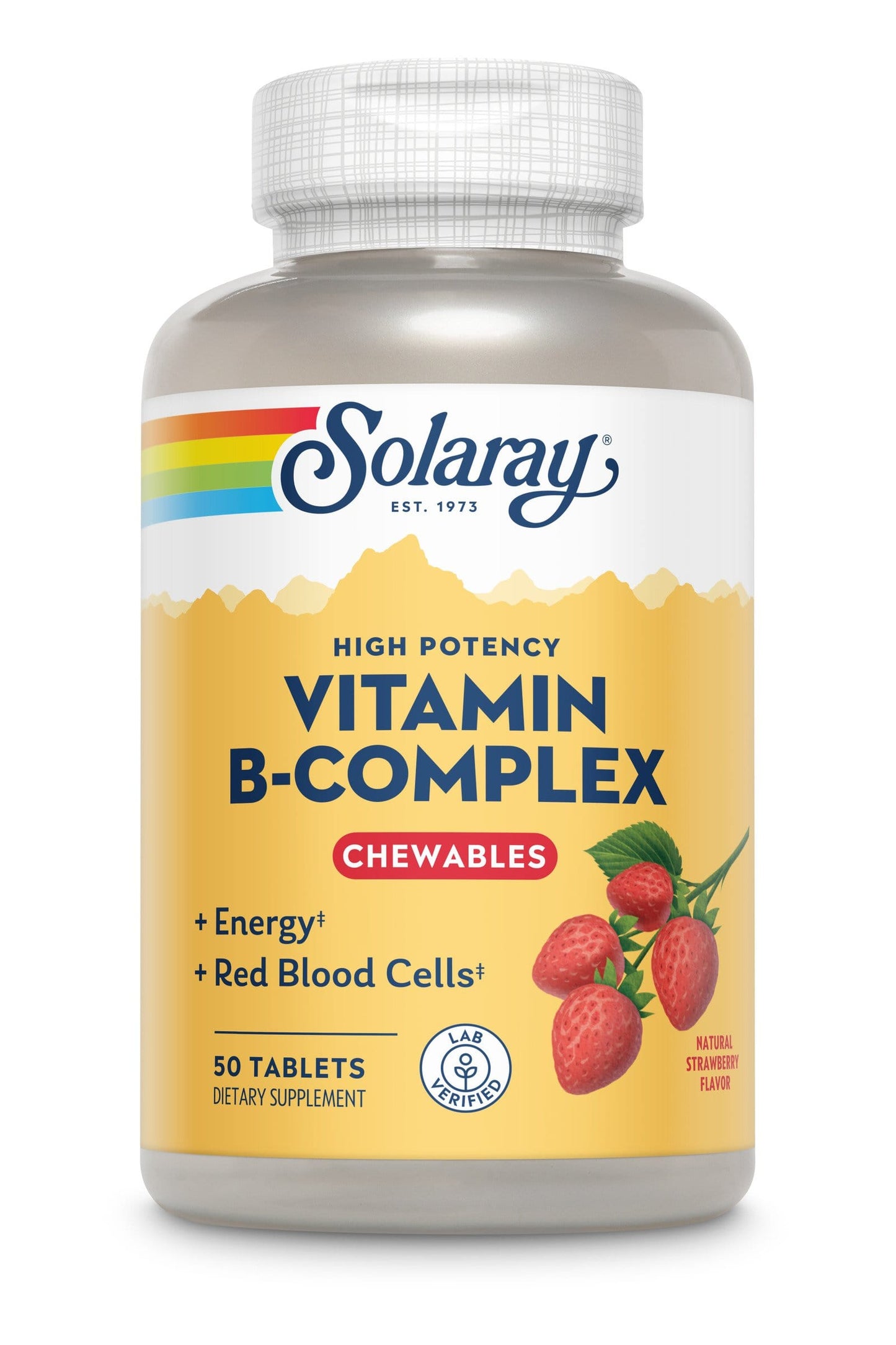 Solaray Vitamin B-Complex Chewables, Strawberry, Healthy Energy, Red Blood Cell, Stress & Metabolism Support, 50 Tablets