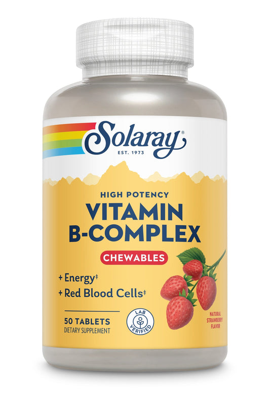 Solaray Vitamin B-Complex Chewables, Strawberry, Healthy Energy, Red Blood Cell, Stress & Metabolism Support, 50 Tablets