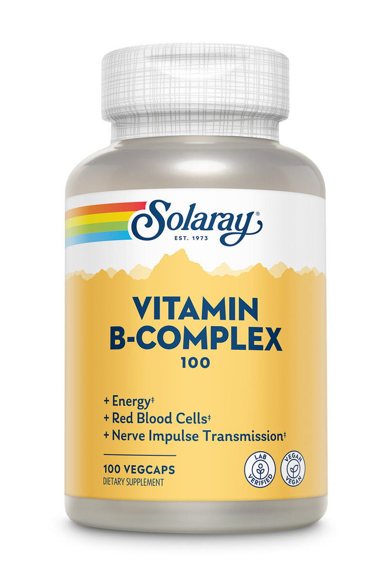 Solaray Vitamin B Complex 100 mg, Healthy Energy Supplement, Red Blood Cell Formation, Nerve & Immune Support, Super B Complex Vitamins with Folic Acid, Vitamin B6, B12, Biotin & More, Vegan, 100 VegCaps