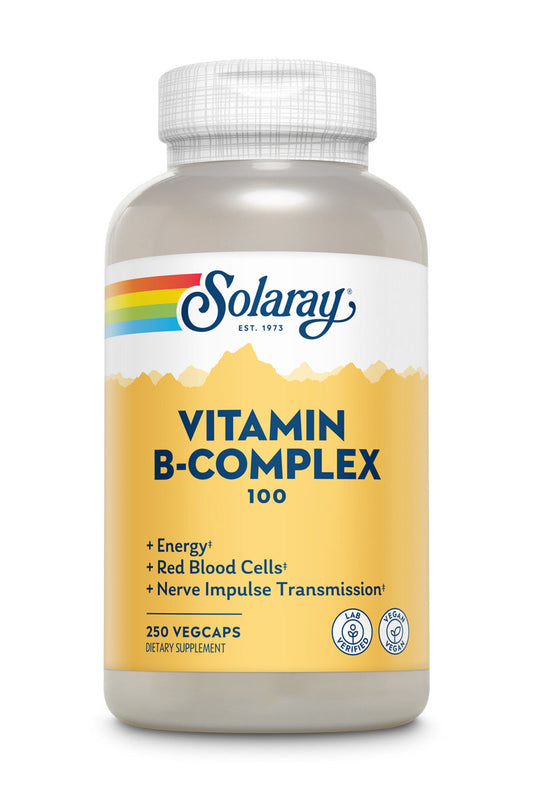 Solaray Vitamin B-Complex 100 Supports Healthy Hair & Skin, Immune System Function, Blood Cell Formation & Energy Metabolism , 250 VegCaps