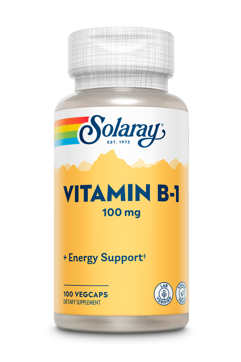 Solaray Vitamin B-1 100 mg | Healthy Energy Metabolism, Skin, Brain, Heart & Nervous System Support | 100 VegCaps