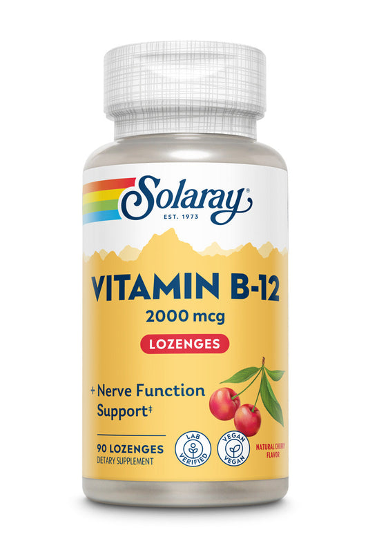 Solaray Vitamin B-12 2000 mcg No Sugar, Natural Cherry Flavor Healthy Energy & Red Blood Cell Support 90 Lozenges