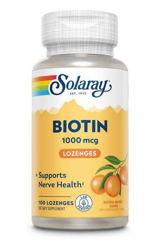 Solaray High Potency Biotin 1000 mcg | Natural Orange Juice Flavor | Healthy Hair, Skin & Nails Support | 100 Lozenges