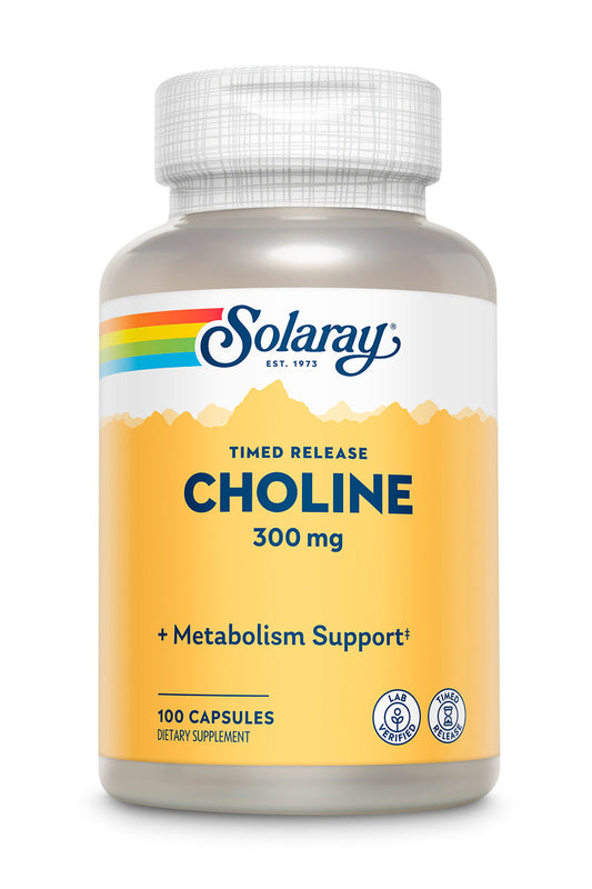 Solaray Choline, Two-Stage Timed-Release 300mg | B Vitamin for Healthy Brain Function & Cardiovascular Support | Non-GMO | 100 Capsules