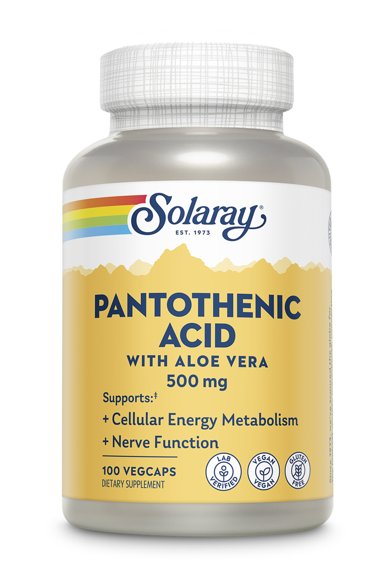 Solaray Pantothenic Acid 500mg Vitamin B-5 for Coenzyme-A Production & Energy Metabolism For Hair, Skin, Nails & Digestive Support 250 VegCaps