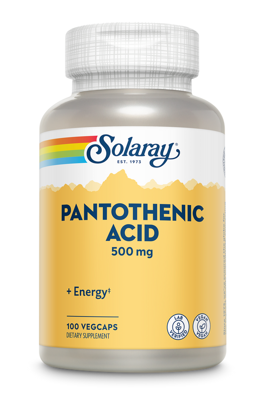 Solaray Pantothenic Acid 500mg Vitamin B-5 for Coenzyme-A Production & Energy Metabolism For Hair, Skin, Nails & Digestive Support 250 VegCaps