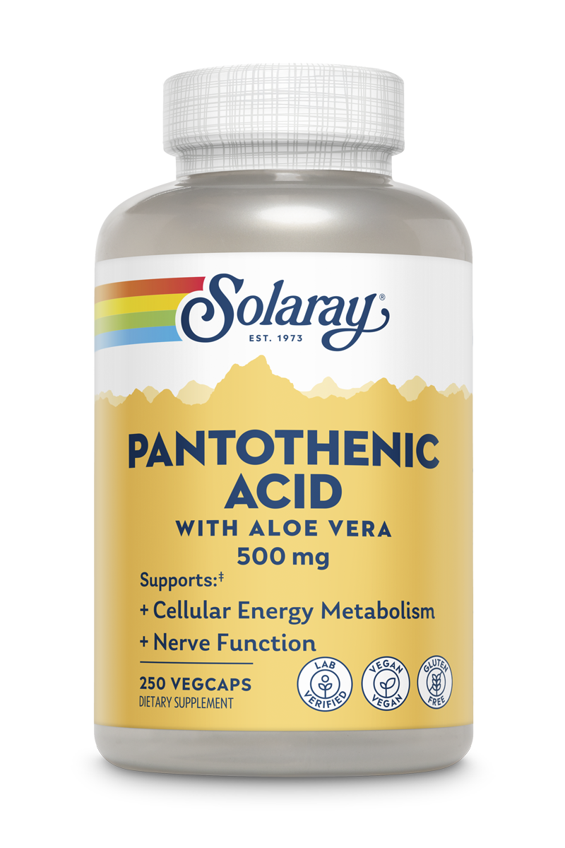 Solaray Pantothenic Acid 500mg Vitamin B-5 for Coenzyme-A Production & Energy Metabolism For Hair, Skin, Nails & Digestive Support 250 VegCaps