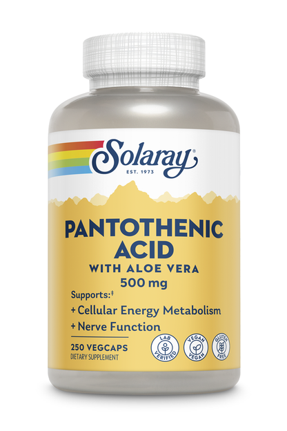 Solaray Pantothenic Acid 500mg Vitamin B-5 for Coenzyme-A Production & Energy Metabolism For Hair, Skin, Nails & Digestive Support 250 VegCaps