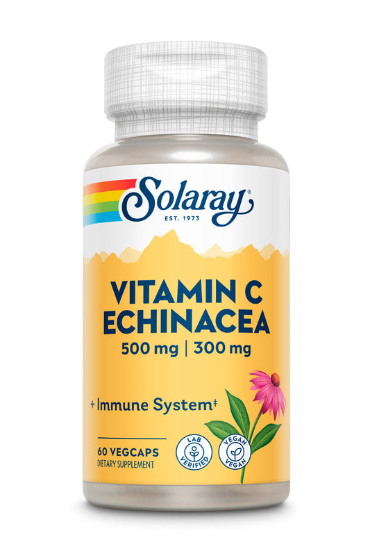 Solaray Vitamin C & Echinacea Root | Healthy Immune System Support w/ 500 mg Vit C & 300 mg Echinacea Per Capsule | Non-GMO & Vegan | 60 VegCaps