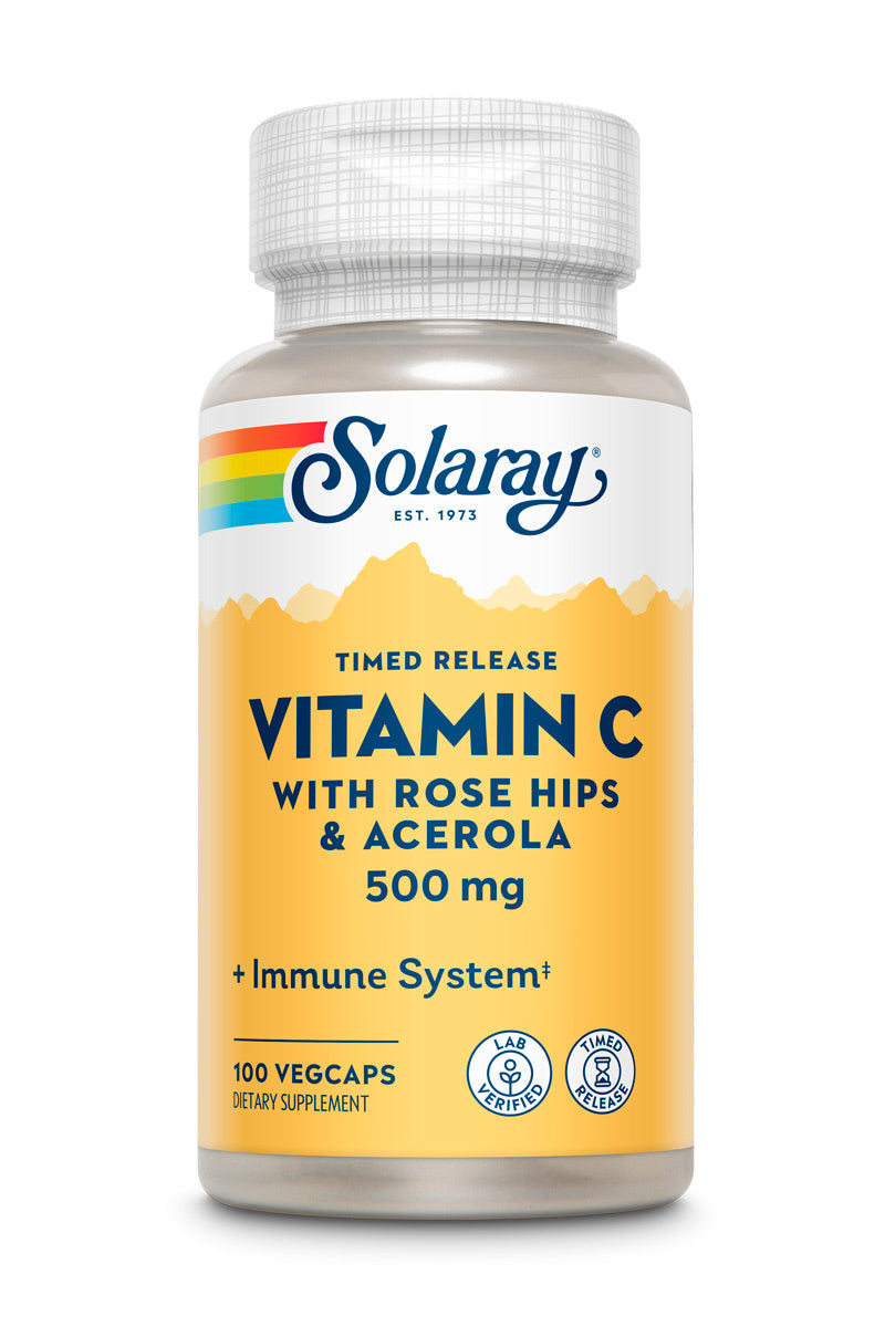 Solaray C w/ Rose Hips & Acerola Two-Stage, Timed-Release, Veg Cap (Btl-Plastic) 500mg | 100ct